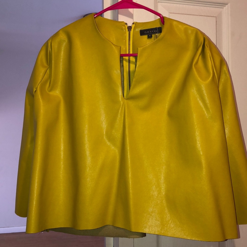 Leather flare sleeve blouse